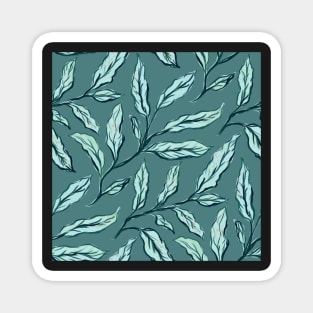 Sketch Leaves Pattern, Green monochrome Magnet