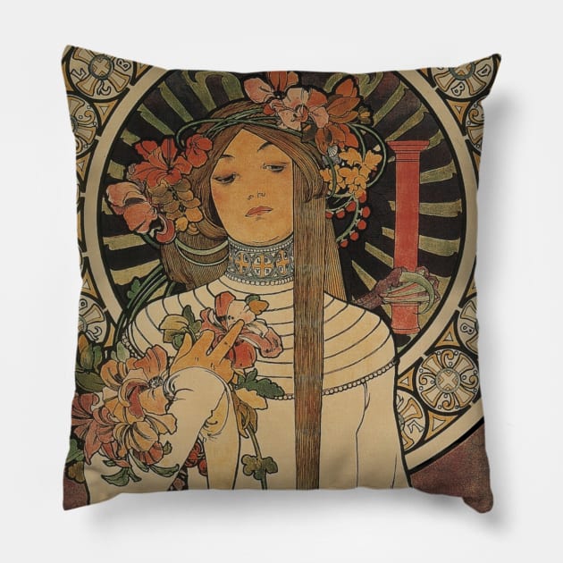 The Trappestine by A. Mucha Pillow by Artimaeus