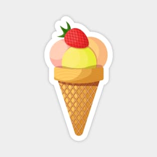 Ice cream scoops and strawberry in waffle cone Magnet