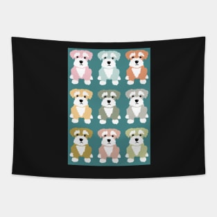 Rainbow of Miniature Schnauzer Dogs on Duck Egg Blue Background Tapestry