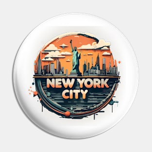 new york city liberty sunset retro Pin