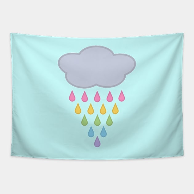 Raining Rainbow Rain Cloud in Blue Tapestry by Kelly Gigi