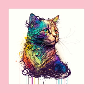 Cat Line Art Colorful T-Shirt