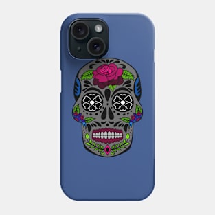 Dark Grey Sugar Skull with Magenta Rose Phone Case