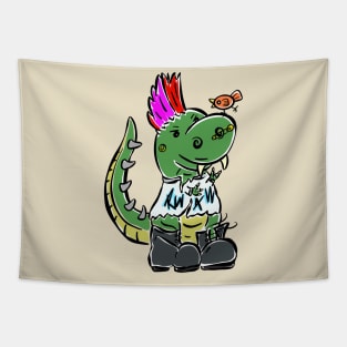 Punk Rocker Rock Tyrannosaurus Dinosaur Dino Cartoon Cute Character Tapestry