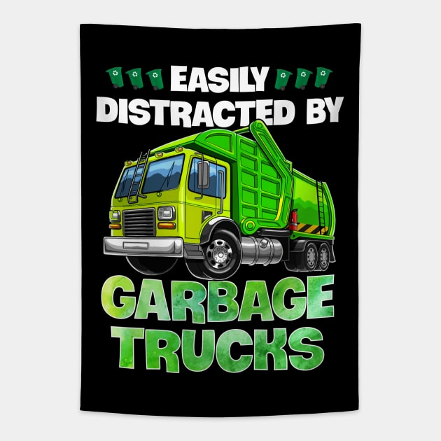 Easily Distracted By Garbage Trucks Funny Gift For Boys Tapestry by ReneeShitd