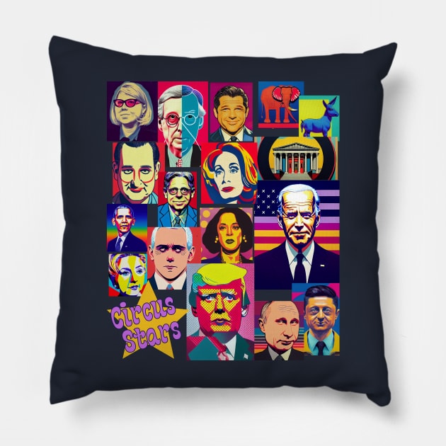 The Political Circus Stars in Pop Art 2022 Pillow by WearablePSA