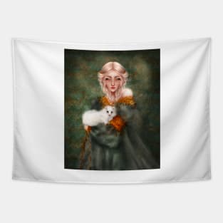 Beautiful Fairy In Period Costume Juliet Dress Holds Albino Ferret Tapestry