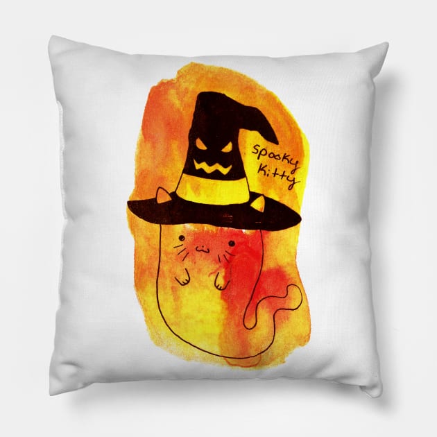 Halloween Ghost Cat Watercolor Pillow by saradaboru