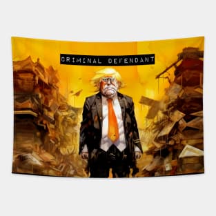 Trump: Criminal Defendant No. 2 on a Dark Background Tapestry