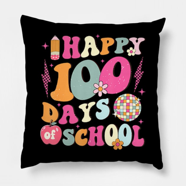 Happy 100 Days Of School Retro Disco 100th Day of School Pillow by Cristian Torres