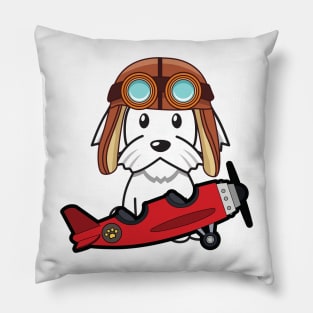 Cute white dog is in a vintage airplane Pillow