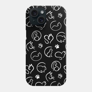 black and white cat pattern seamless background wallpaper Phone Case