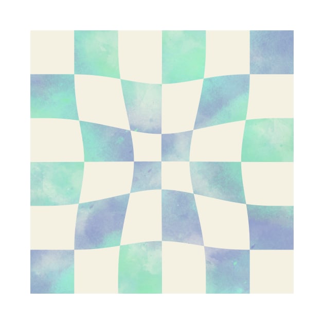 Psychedelic Watercolor Check Aqua by Rebelform