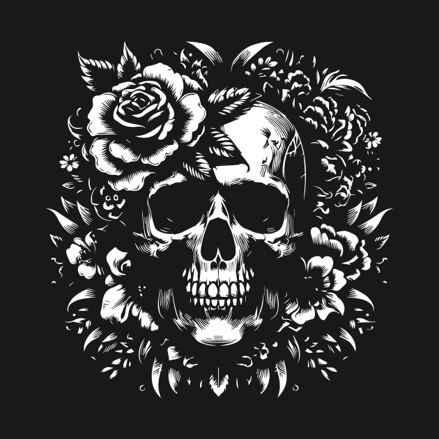 skull roses and leaves by lkn