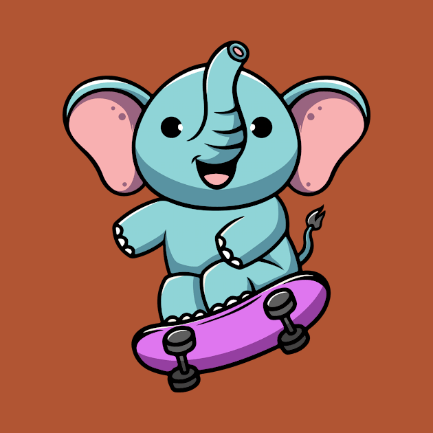 cute elephant playing skateboard by Cubbone