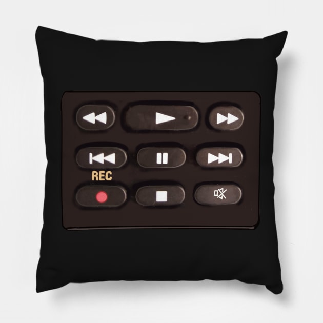 Remote control buttons press play, rewind, fast forward, record, pause or mute Pillow by Artonmytee