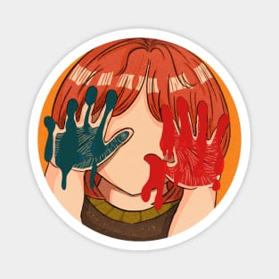 girl paint hands Magnet