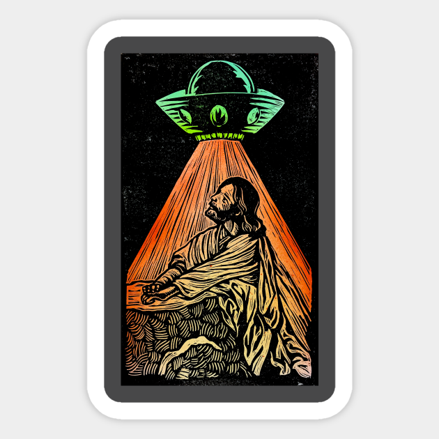 Jesus meets the UFO psychedelic religious pop art - Psychedlia - Sticker