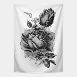 Black Rose Flower Ink Drawing Tapestry