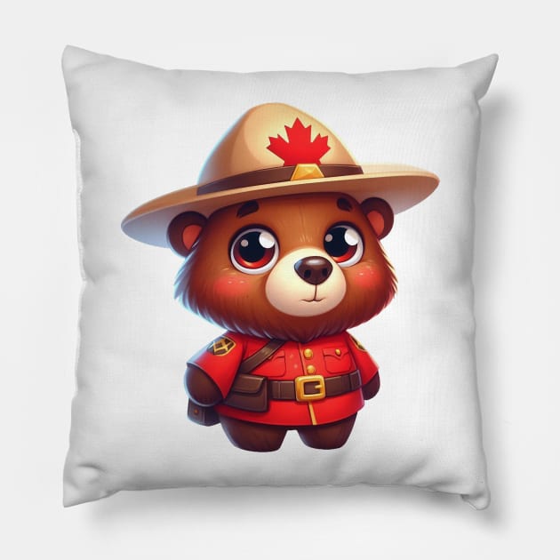 Cute Canadian Mountie Bear Illustration Pillow by Dmytro