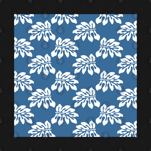 Blue White Tropical Leaf Pattern by Looly Elzayat