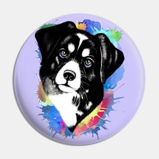 Dog Surreal Portrait with Rainbow Eyes Pin