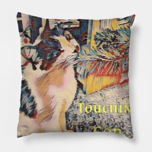 You Are Touching God Funny Cat Biting Tree Pillow