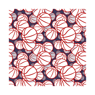 White Red Blue Basketball Pattern T-Shirt