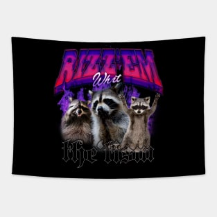 Rizz Em With The Tism Retro Shirt, Vintage Funny Raccoon Graphic Shirt, Autism Awareness, Raccoon Meme Tapestry