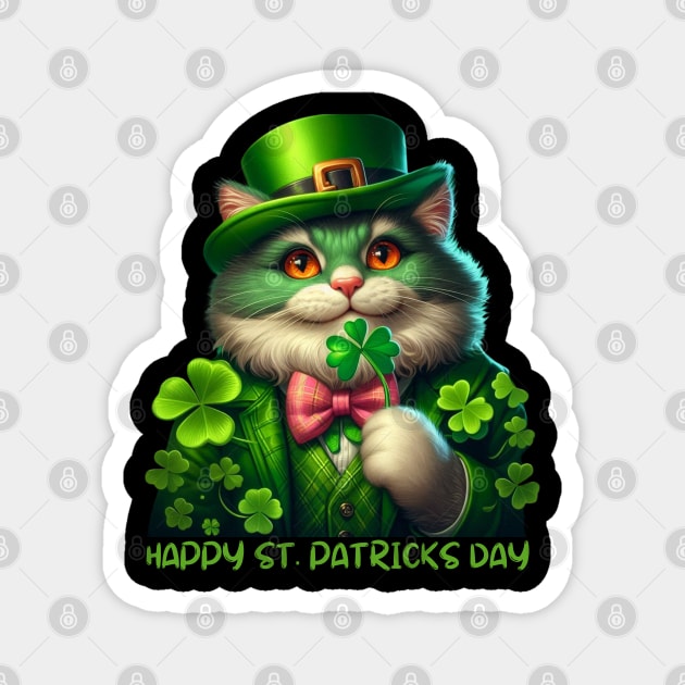 St. Patricks Day Irish Cat Holding A Shamrock Magnet by Creatifly Graphic Tees