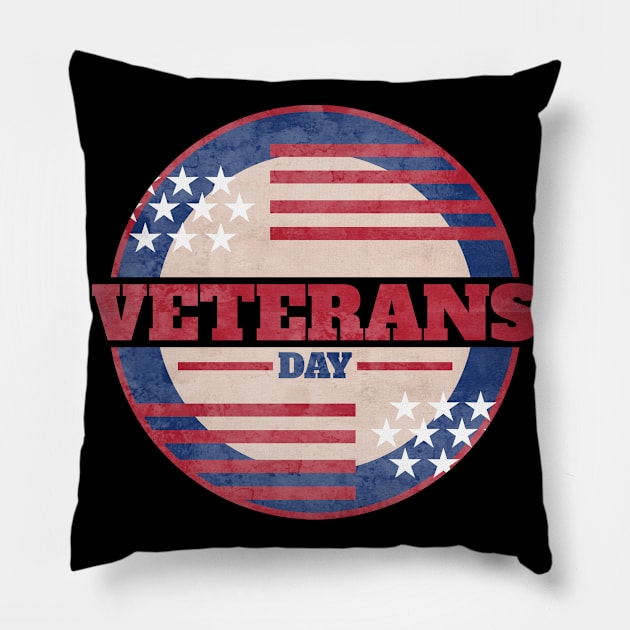 US Flag Round Logo For Veterans Day Pillow by SinBle