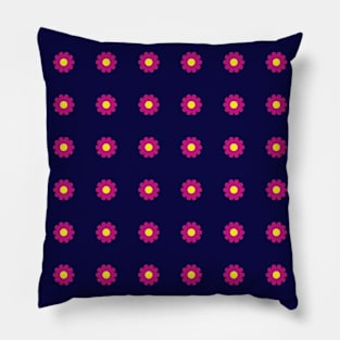 Cerise daisies with Yellow centres on a Navy Blue background Pillow