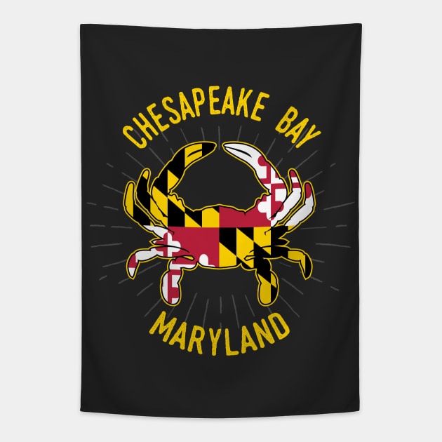 Chesapeake Bay Maryland Crab with MD State Flag Colors Tapestry by sentinelsupplyco