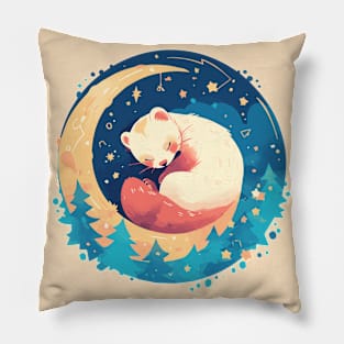 Cute ferret sleeping in the night sky Pillow