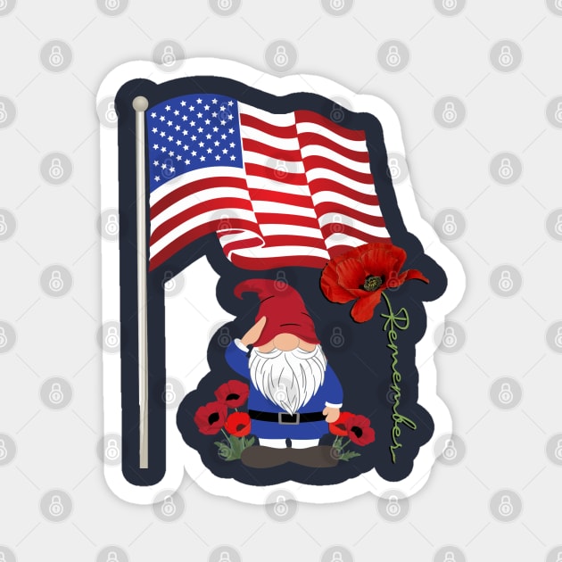 Gnome Lover, American Flag & Poppy Flowers Patriotic Magnet by tamdevo1