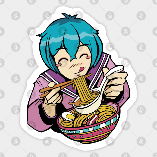 Cute Anime Girl Eating Ramen - Anime Ramen Lover - Sticker | TeePublic Cute Anime Girl Eating Ramen - Anime Ramen Lover - Sticker | TeePublic
