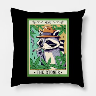 Cannabis Weed Lover Racoon Smoking The Stoner Tarot Card Pillow