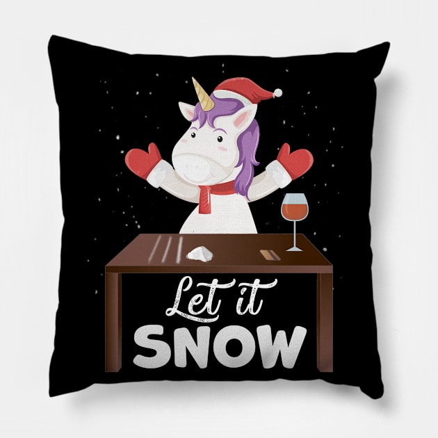 Let It Snow Unicorn Cocaine Xmas Gift Pillow by magazin