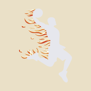 Basketball Player Dunking On Fire - White T-Shirt