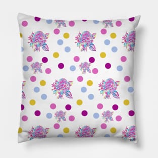 Crayon Roses and Polka Dots Pattern Pillow