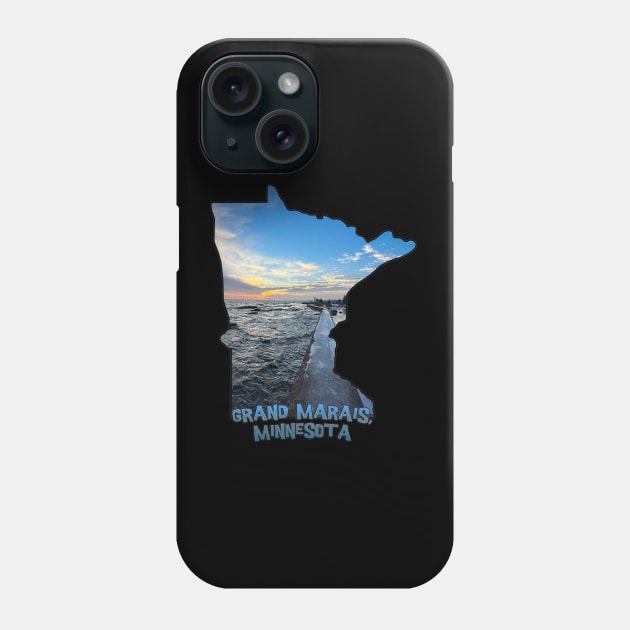 Minnesota State Outline - Grand Marais Sunset Phone Case by gorff