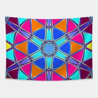 Cartoon Mandala Blue Pink Yellow and Orange Tapestry