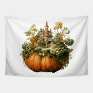 Autumn Magic - Pumpkin Transformed into Miniature Forest in Watercolor Tapestry