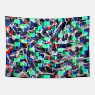 Crazy Funk Glow Glitch Petrol and Black Colour Pattern Tapestry