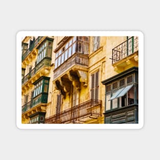 Traditional Colorful Maltese Balcony In Historical Part Of Valletta Magnet