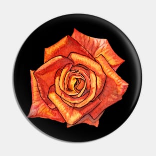 Orange Watercolor Rose Pin