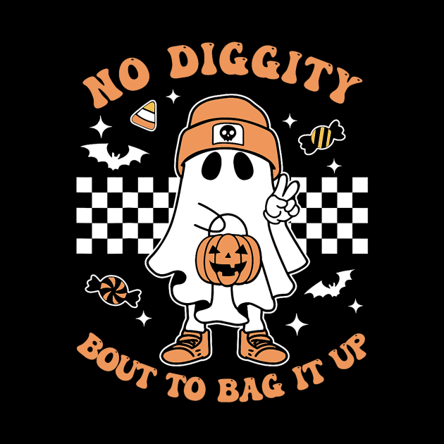 Retro Halloween Kids No Diggity Bout To Bag It Up Ghost by patelmillie51