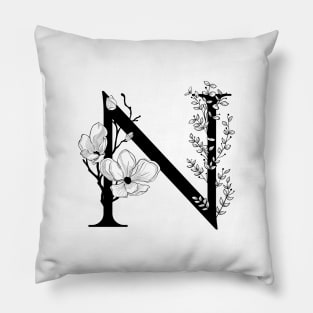 Letter N Monogram - Floral Initial Pillow