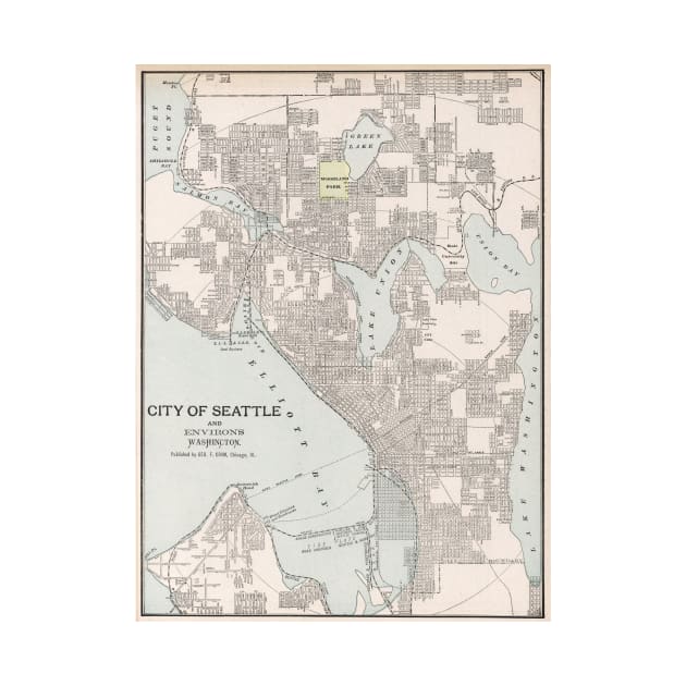 Vintage Map of Seattle Washington (1901) by Bravuramedia